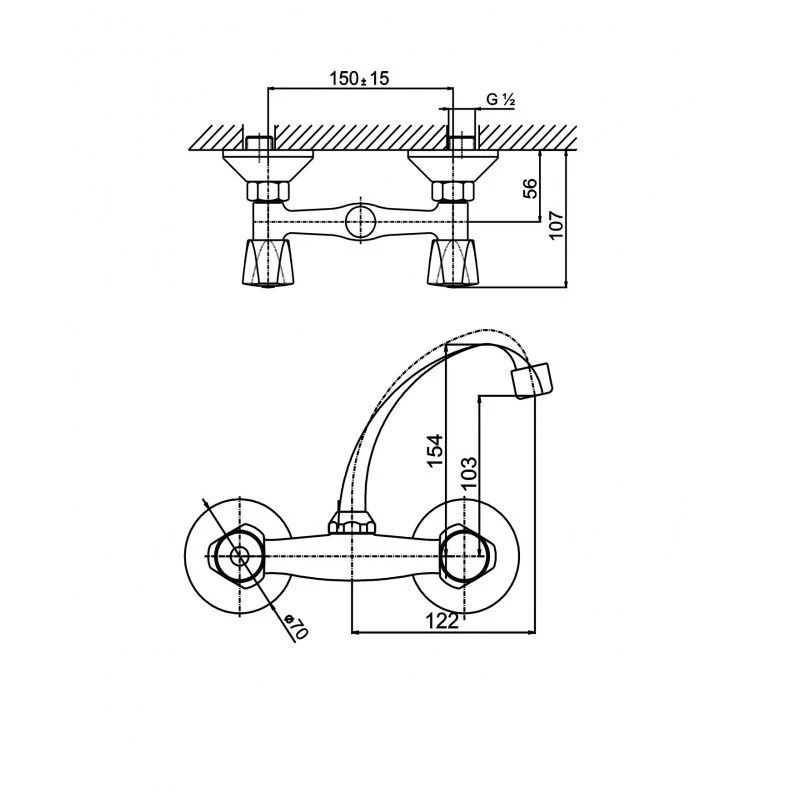 Смесител Inter Ceramic Куик ICF 5015873C M7119, Кухненски, Стенен, Двуоръкохватков